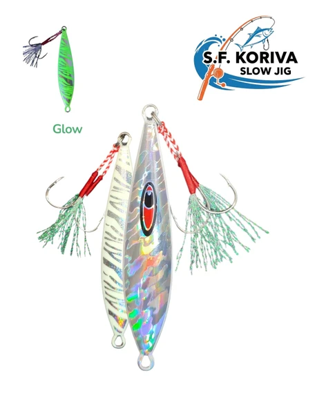 Koriva Slow Jig 60g - Glow - Akya Sinarit Lahos Trança Antenli Mercan Gibi Balık Avları İçin Jig ürün görseli 1