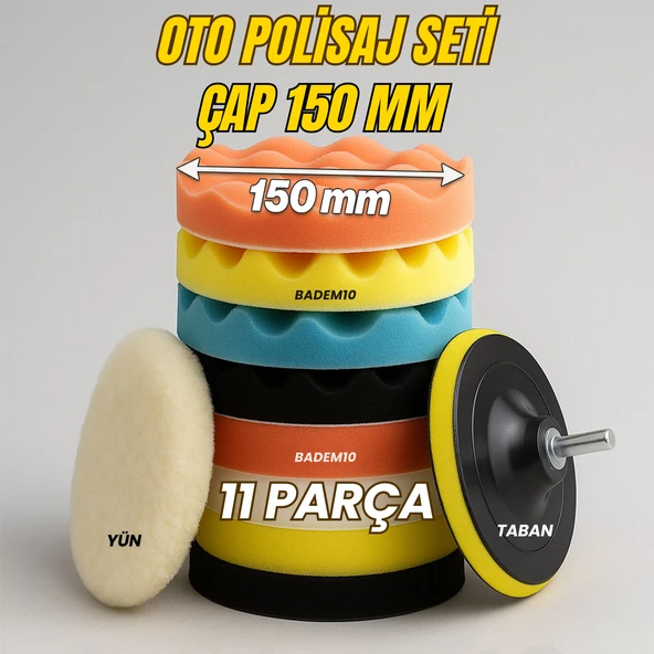 Polisaj Süngeri Seti Pasta Cila 11 Parça 150mm Büyük Boy Matkap Uyumlu Oto Seramik Wax Parlatma Pedi ürün görseli 1
