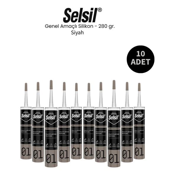 Selsil Genel Amaçlı Siyah Silikon 280 Gr. 10 Adet ürün görseli 1