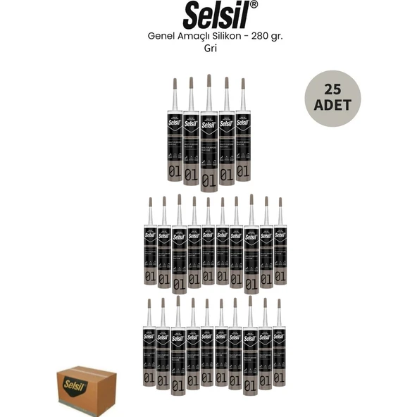 Selsil Genel Amaçlı Gri Silikon 280 Gr. - 25 Adet ürün görseli 1