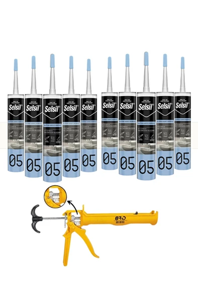 Mutfak & Banyo Silikonu Şeffaf 280 Ml. 10 Adet +   Alüminyum Silikon Tabancası