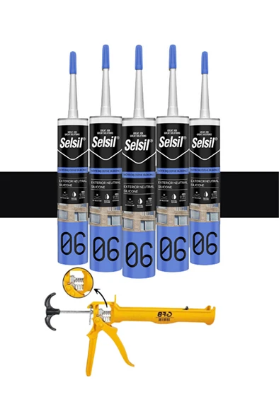 Nötr Dış Cephe Silikonu Siyah 300 Ml. 5 Adet +   Alüminyum Silikon Tabancası