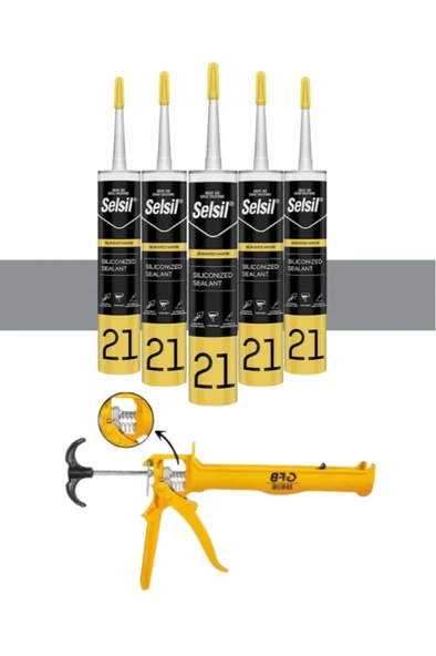 Silikonize Gri Mastik 500 Gr. 5 Adet +   Alüminyum Silikon Tabancası