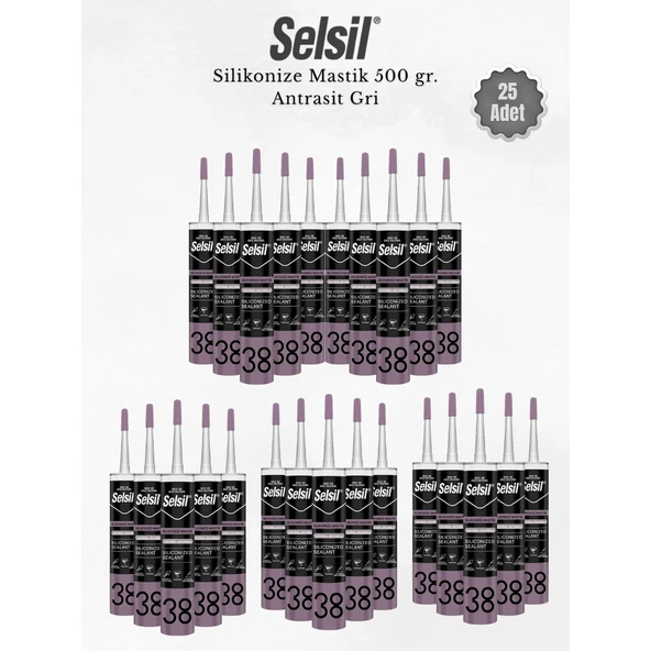 Selsil Silikonize Antrasit Gri Mastik 500 Gr. - 25 Adet ürün görseli 1