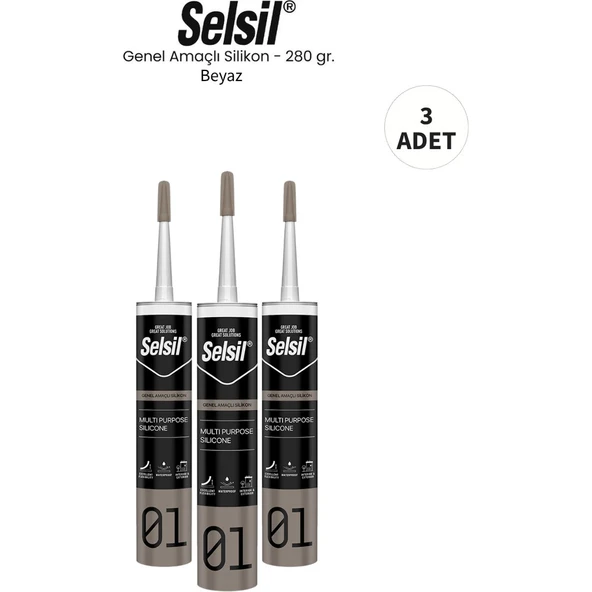 Selsil Genel Amaçlı Beyaz Silikon 280 Gr. 3 Adet ürün görseli 1