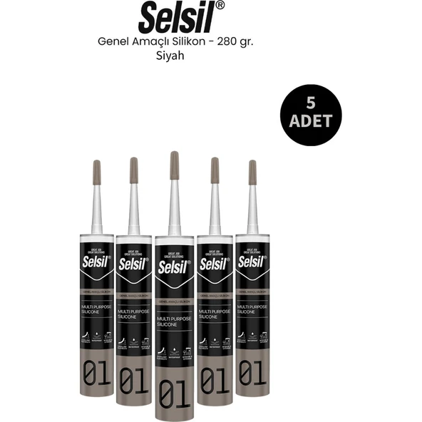 Selsil Genel Amaçlı Siyah Silikon 280 Gr. - 5 Adet ürün görseli 1
