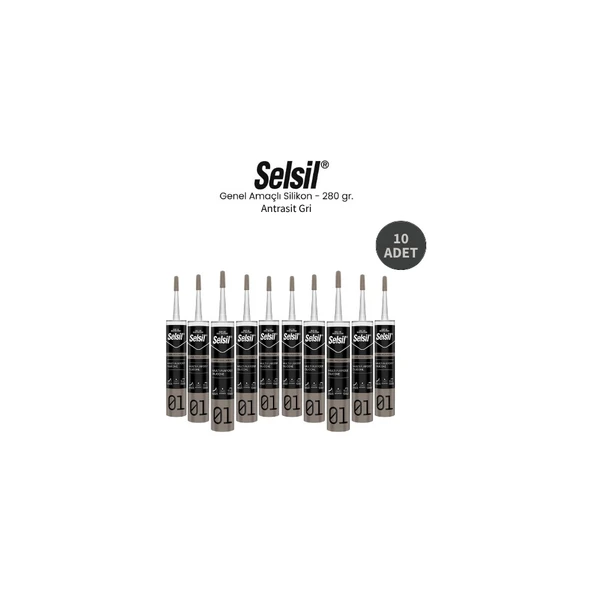 Selsil Genel Amaçlı Antrasit Gri Silikon 280 Gr. - 10 Adet ürün görseli 1