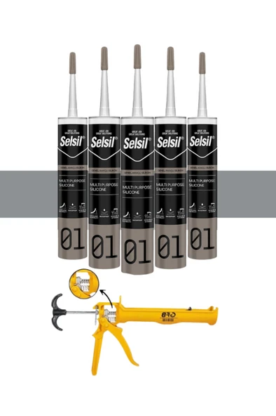 Genel Amaçlı Gri Silikon 280 Gr. 5 Adet +   Alüminyum Silikon Tabancası
