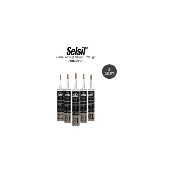 Selsil Genel Amaçlı Antrasit Gri Silikon 280 Gr. - 5 Adet ürün görseli 1