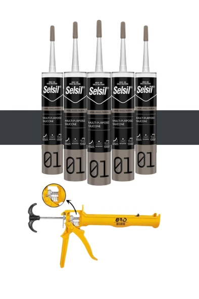Genel Amaçlı Antrasit Gri Silikon 280 Gr. 5 Adet +   Alüminyum Silikon Tabancası