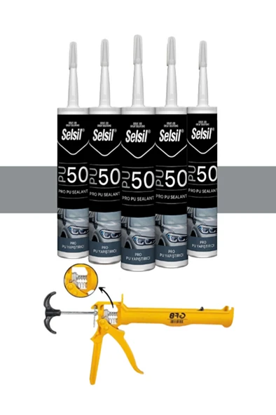 Poliüretan Mastik Gri 280 Ml. - 5 Adet +   Alüminyum Silikon Tabancası