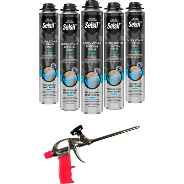 Selsil Pu Thermal Foam Isı Ve Ses Yalıtım Köpüğü 850 Ml. (5 Adet),Demir Köpük Tabancası ürün görseli 1