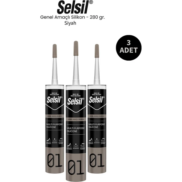 Selsil Genel Amaçlı Siyah Silikon 280 Gr. 3 Adet ürün görseli 1