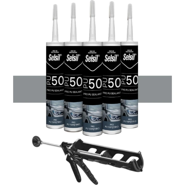 Selsil Pu Mastik 280 Ml. Gri (5 Adet), Plastik Tabanca ürün görseli 1