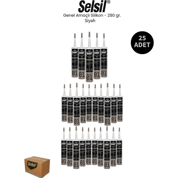 Selsil Genel Amaçlı Siyah Silikon 280 Gr. - 25 Adet ürün görseli 1