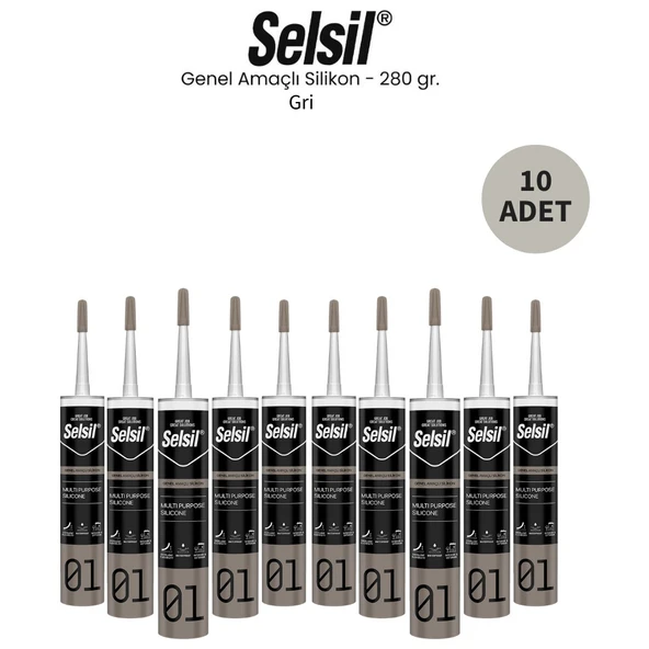 Selsil Genel Amaçlı Gri Silikon 280 Gr. - 10 Adet ürün görseli 1