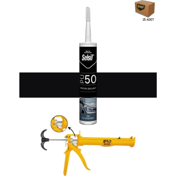 Selsil Pu Mastik 280 Ml Siyah (25 Adet),Alüminyum Tabanca ürün görseli 1