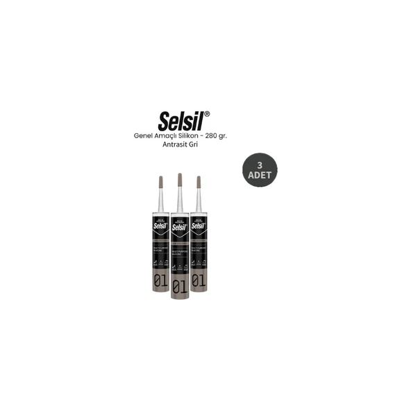 Selsil Genel Amaçlı Antrasit Gri Silikon 280 Gr. - 3 Adet ürün görseli 1