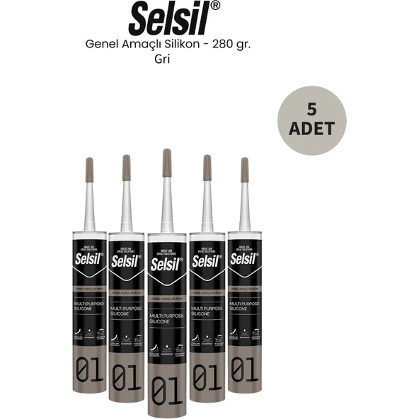 Selsil Genel Amaçlı Gri Silikon 280 Gr.- 5 Adet ürün görseli 1