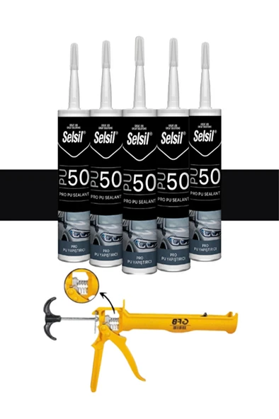 Poliüretan Mastik Siyah 280 Ml. - 5 Adet +   Alüminyum Silikon Tabancası