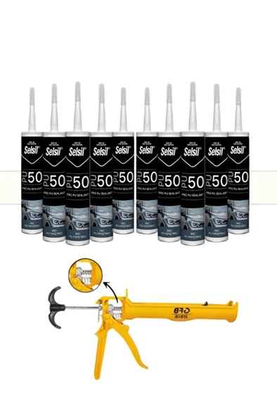 Silikonize Beyaz Mastik 500 Gr. - 10 Adet +  Alüminyum Silikon Tabancası