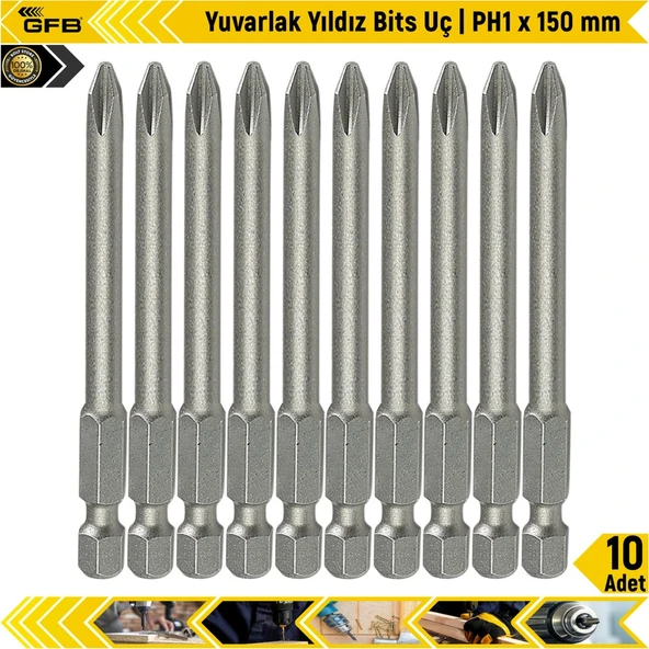 Gfb Yuvarlak Yıldız Bits Uç I Ph1 X 150 Mm 10 Adet ürün görseli 1
