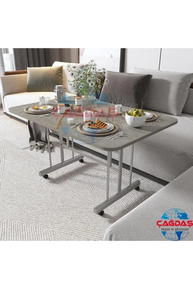 AVENZA LİVİNG Tekerlekli Orta Sehpa Masa 70 X 110 gri mermer ürün görseli 1