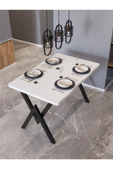 AVENZA LİVİNG KÜTÜK YEMEK MASASI BEYAZ 80X120 METAL AYAK ürün görseli 1