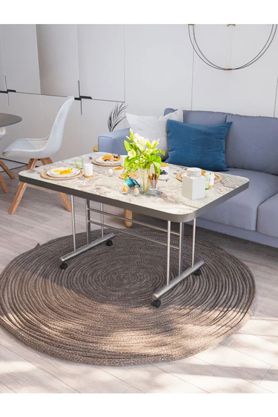 AVENZA LİVİNG TEKERLEKLİ MASA ORTA SEHPA 70X110 GRİ MERMER METAL AYAKLI ürün görseli 1