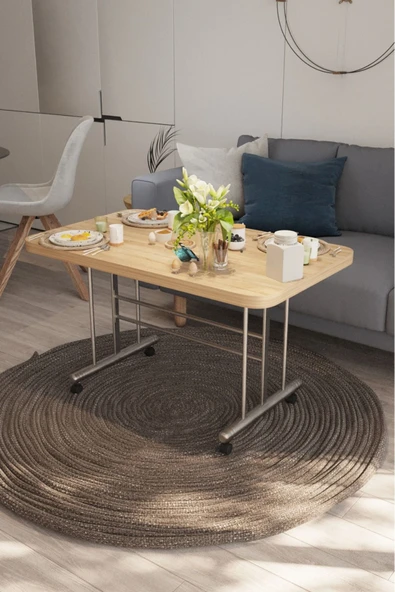 AVENZA LİVİNG TEKERLEKLİ MASA ORTA SEHPA 70X110 SONOMO METAL AYAKLI ürün görseli 1