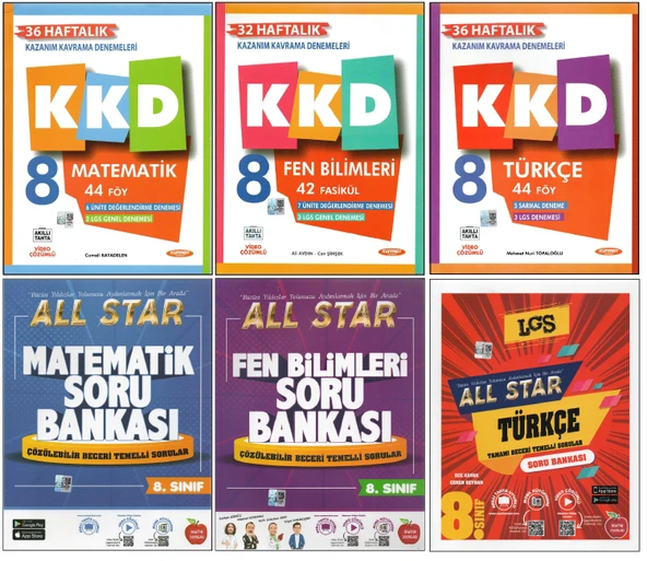 KURMAY 8. SINIF KKD MATEMATİK+FEN B.+TÜRKÇE+NEWTON ALL STAR MATEMATİK+FEN B.+TÜRKÇE (6 KİTAP) ürün görseli 1