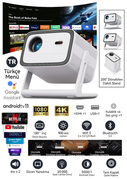 Wanbo Vali 1 Projeksiyon Cihazı | 900 ANSI Lümen, Android TV, Dahili Stand ürün görseli 1