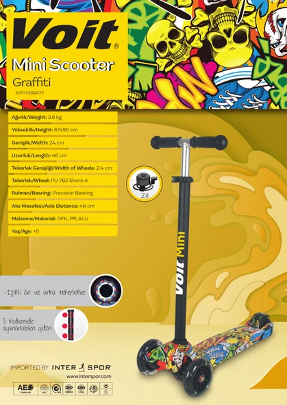 VOİT 218 IŞIKLI 3 TEKER SCOOTER GRAFFITI 55 - Resim 3