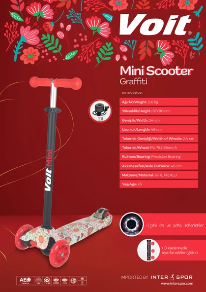 VOİT 218 IŞIKLI 3 TEKER SCOOTER GRAFFITI 55 - Resim 3