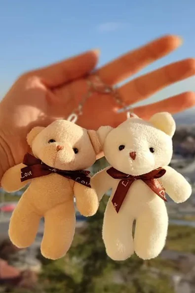 2 Adet Krem-Kahve I Love You Tatlı Ayıcık Sevgili Seti Anahtarlık Çanta Kalemlik Araba ürün görseli 1