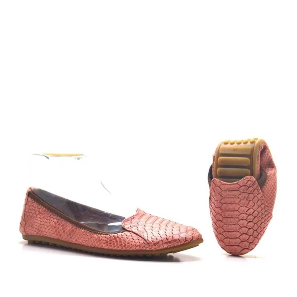 Pembe Croc Desenli Katlanabilir Kadın Babet ürün görseli 1