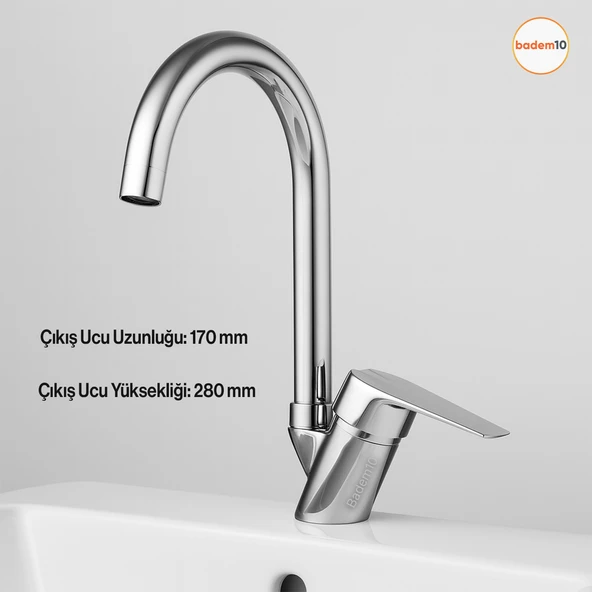 Premium Eviye Bataryası Sıcak Soğuk Ayarlı Tek Kollu Aç Kapa Krom Lavabo Modern Duvar Tipi Armatür ürün görseli 1
