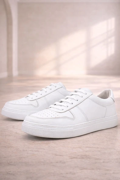 Hakiki Deri Beyaz Günlük Kadın Sneaker Ayakkabı ürün görseli 1