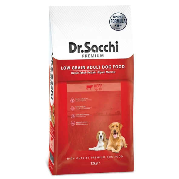Dr.Sacchi Premium Düşük Tahıllı Adult Sığır Etli Yetişkin Köpek Maması 12 Kg ürün görseli 1