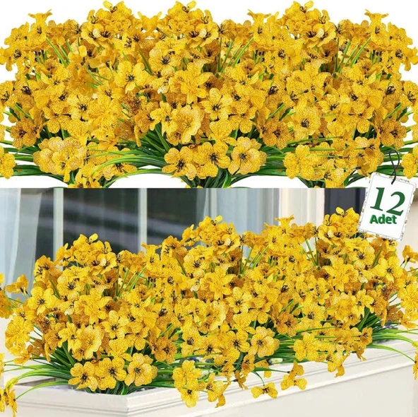 Nettenevime 12li Set Yapay Çiçek Sazlı Mine Sarı Renk 5 Dallı 33cm ürün görseli 1