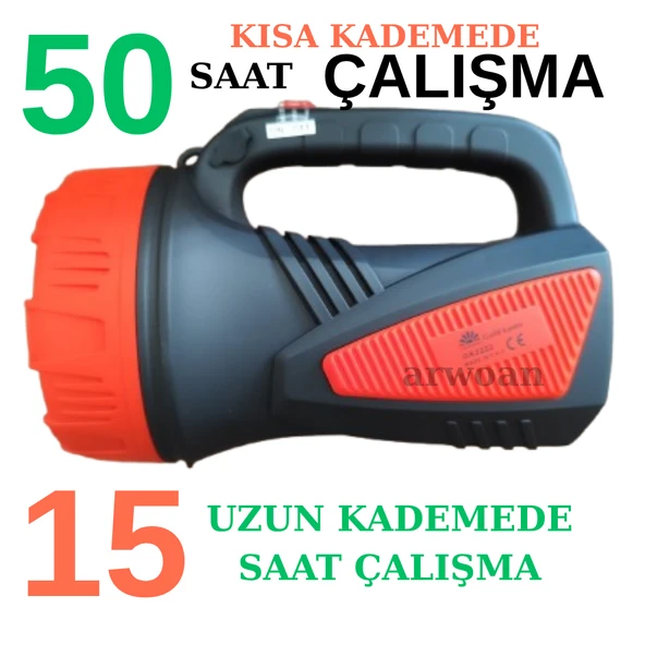 Şarjlı LED Projektör El Feneri | 50 Saat Kısa Kademe - 15 Saat Uzun Kademe | Kamp, Balıkçılık, Acil Durum ürün görseli 1