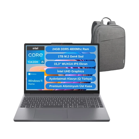 Ideapad Slim 3 Intel Core I5 13420H 24GB 1tb SSD 15.3" Wuxga Windows 11 Home Taşınabilir Bilgisayar 83K1004ETRWZ3 - Lenovo Çanta ürün görseli 1