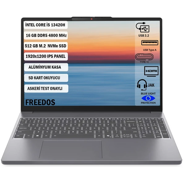 Ideapad Slim3 Intelcore I5 13420H 16 GB 512GB SSD Freedos 15.3" Wuxga Bilgisayar 83K1004ETR+165 ürün görseli 1