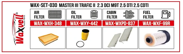 MASTER III TRAFIC II  2.3 DCI M9T 2.5 DTI 2.5 CDTI FİLTRE BAKIM SETİ ürün görseli 1