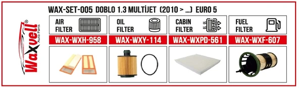 DOBLO 1.3 MULTİJET FİLTRE BAKIM SETİ  (2010 > …)  Euro 5 ürün görseli 1