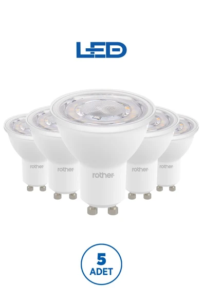 RTL11123-5 Rother GU10 LED Spot Ampul 8W 700 Lümen 3000K Sarı Işık Enerji Tasarruflu Ampul 5 Adet ürün görseli 1