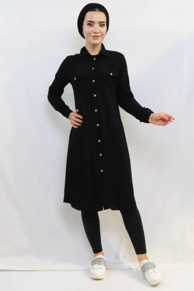 Moda Çizgi Tunik Gömlek Siyah ürün görseli 1