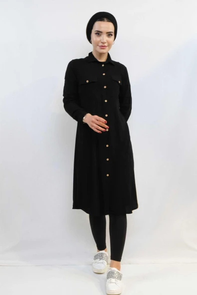 Moda Çizgi Tunik Gömlek Siyah - Resim 3