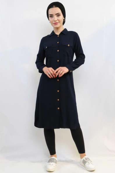 Moda Çizgi Tunik Gömlek Lacivert ürün görseli 1