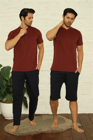 Moda Çizgi Erkek Bordo 3'lü Pijama Takım 6824 ürün görseli 1
